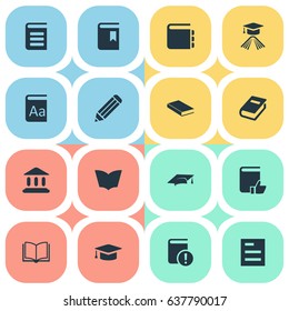 Vector Illustration Set Of Simple Books Icons. Elements Notebook, Important Reading, Blank Notebook And Other Synonyms Pen, Academy And Favored.