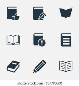 Vector Illustration Set Of Simple Books Icons. Elements Pen, Important Reading, Book Page And Other Synonyms Write, Textbook And Page.