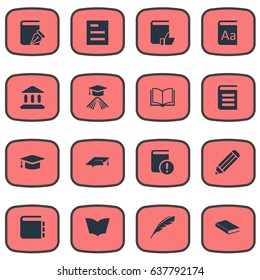 Vector Illustration Set Of Simple Books Icons. Elements Blank Notebook, Graduation Hat, Reading And Other Synonyms Sketchbook, Academy And Recommended.