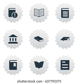 Vector Illustration Set Of Simple Books Icons. Elements Notebook, Library, Encyclopedia And Other Synonyms Cap, Notebook And School.