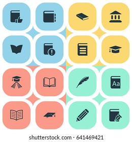 Vector Illustration Set Of Simple Books Icons. Elements Book Page, Important Reading, Academic Cap And Other Synonyms Journal, Book And Hat.