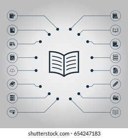 Vector Illustration Set Of Simple Books Icons. Elements Pen, Literature, Customers And Other Synonyms Checkbox, Searching And Auditory.