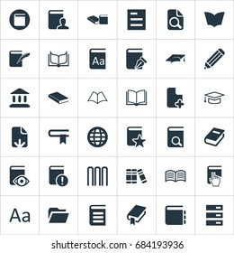 Vector Illustration Set Of Simple Books Icons. Elements Template, History, Love Affair And Other Synonyms File, Stack And Hat.