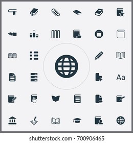 Vector Illustration Set Of Simple Books Icons. Elements Stack, Library, Page Removing And Other Synonyms Open, Alphabet And Cursor.