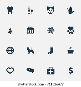 Vector Illustration Set Of Simple Brood Icons. Elements Money, Message, Alcohol And Other Synonyms Paw, Soul And Christmas.