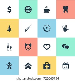 Vector Illustration Set Of Simple Brood Icons. Elements Cake, Earth, Love And Other Synonyms Cookie, Cup And Globe.