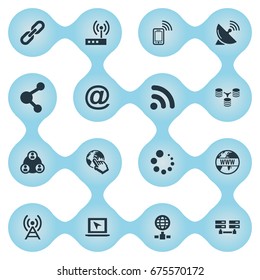 Vector Illustration Set Of Simple Browser Icons. Elements Teamwork, Wifi, Nucleus And Other Synonyms Click, Progress And Distribution.