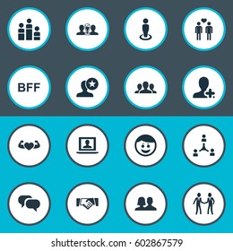 Vector Illustration Set Of Simple Buddies Icons. Elements Bodybuilding, Homosexual, Beer And Other Synonyms Network, Friend And Profile.