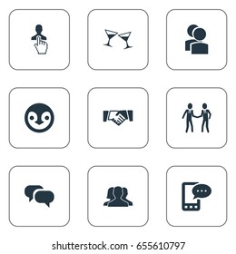 Vector Illustration Set Of Simple Buddies Icons. Elements Beverage, Ensemble, Friendship And Other Synonyms Glasses, Community And Message.