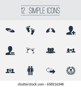 Vector Illustration Set Of Simple Buddies Icons. Elements Add Friend, Crowd, Beer And Other Synonyms Arrows, Plus And Remove.
