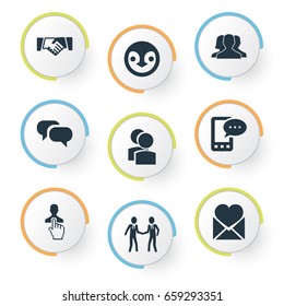 Vector Illustration Set Of Simple Buddies Icons. Elements Camaraderie, Friendship, Ensemble And Other Synonyms Friends, Mobile And Man.