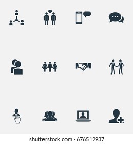 Vector Illustration Set Of Simple Buddies Icons. Elements Talk, Add Friend, Ensemble And Other Synonyms Message, Dialogue And Choice.