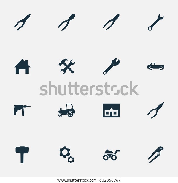Vector Illustration Set Of Simple Build\
Icons. Elements Workshop, Pliers, Construction And Other Synonyms\
Adjustable, Tractor And\
Screwdriver.