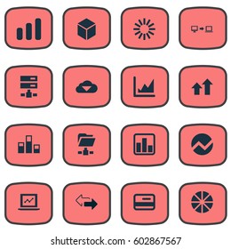 Vector Illustration Set Of Simple Business Icons. Elements Hexagon, Double Arrow, Data And Other Synonyms Presentation, Graph And Folder.