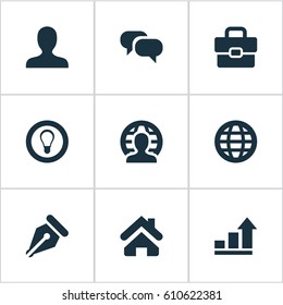 Vector Illustration Set Of Simple Business Icons. Elements Bulb, Anonymous, Progress And Other Synonyms Anonymous, Increase And Pen.