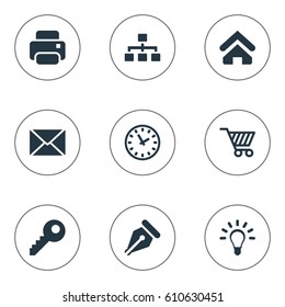 Vector Illustration Set Of Simple Business Icons. Elements Letter, Relationship, House Location And Other Synonyms Shopping, Letter And Idea.