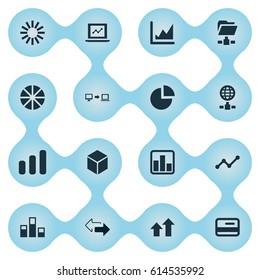 Vector Illustration Set Of Simple Business Icons. Elements Presentation, Statistics, Hexagon And Other Synonyms Cube, Graphic And Hexagon.