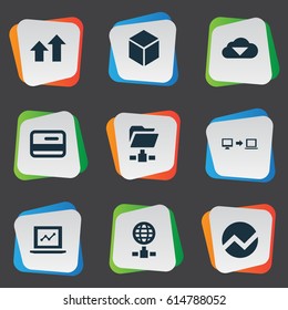 Vector Illustration Set Of Simple Business Icons. Elements Increase, Plastic Money, Economy And Other Synonyms Folder, Finance And Cloud.