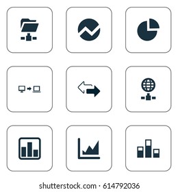 Vector Illustration Set Of Simple Business Icons. Elements Circular Diagram, Digital Documnet, Statistics And Other Synonyms Finance, Diagram And Circular.