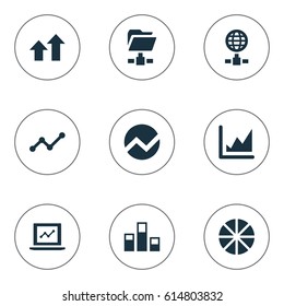 Vector Illustration Set Of Simple Business Icons. Elements Pie Chart, Statistics, Increase And Other Synonyms Global, Chart And Folder.