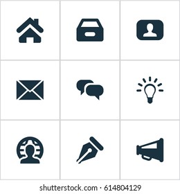 Vector Illustration Set Of Simple Business Icons. Elements Dossier, Lamp, Representative And Other Synonyms Representative, Dossier And Letter.