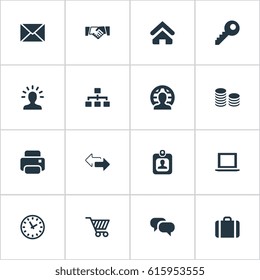 Vector Illustration Set Of Simple Business Icons. Elements Member, Identity Card, Clock And Other Synonyms Printer, Partnership And Identity.