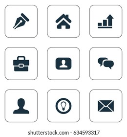 Vector Illustration Set Of Simple Business Icons. Elements Chatting, Progress, Anonymous And Other Synonyms Portfolio, Interlocutor And Talking.