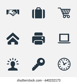 Vector Illustration Set Of Simple Business Icons. Elements User, Clock, Printing Machine And Other Synonyms Timer, Key And Profile. Vector Illustration Set Of Simple Business Icons. Elements User, Clock, Printing Machine And Other Synonyms Timer, Key And Profile.