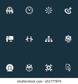 Vector Illustration Set Of Simple Business Icons. Elements Headhunting, Timing, Hierarchy And Other Synonyms Construction, Goal And Report.