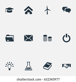 Vector Illustration Set Of Simple Business Icons. Elements Archive, Hard Money, Switch Button And Other Synonyms Mill, Idea And Mind.