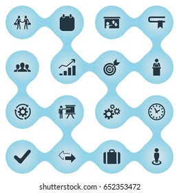 Vector Illustration Set Of Simple Business Icons. Elements Time, Coach, Rising Up And Other Synonyms Bookmark, Growth And Portfolio.
