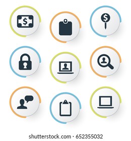 Vector Illustration Set Of Simple Business Icons. Elements Admin, Magnifier, Notebook And Other Synonyms Authentication, Admin And User.