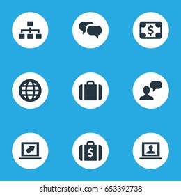 Vector Illustration Set Of Simple Business Icons. Elements World, Portfolio, Pay And Other Synonyms Admin, Hierarchy And Laptop.
