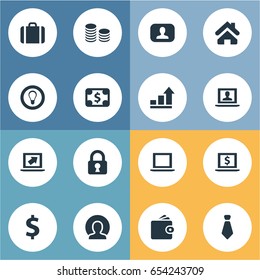 Vector Illustration Set Of Simple Business Icons. Elements Progress, Tie, Bulb And Other Synonyms Usd, Earth And Bulb.