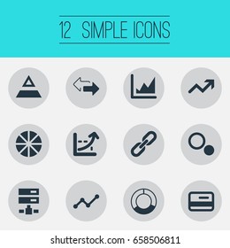 Vector Illustration Set Of Simple Business Icons. Elements Chain, Triangle, Hosting And Other Synonyms Circle, Hosting And Arrow.