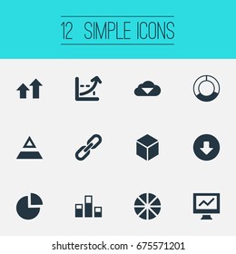 Vector Illustration Set Of Simple Business Icons. Elements Chain, Pie Chart, Storage And Other Synonyms Related, Fiqure And Cycle.