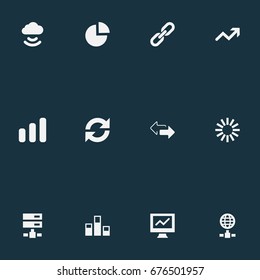 Vector Illustration Set Of Simple Business Icons. Elements Progress, Analytics, Chain And Other Synonyms Directions, Growing Up And Cloud.