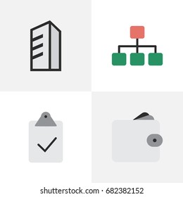 Vector Illustration Set Of Simple Business Icons. Elements Done, Purse, Structure And Other Synonyms Done, Mark And Architecture.