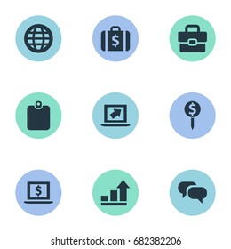 Vector Illustration Set Of Simple Business Icons. Elements Authentication, Monitor, Briefcase And Other Synonyms Talking, Increase And Dollar.