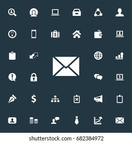 Vector Illustration Set Of Simple Business Icons. Elements Cooperation, Chatting, Monitor And Other Synonyms Letter, Box And Representative.