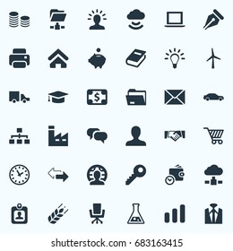 Vector Illustration Set Of Simple Business Icons. Elements Relationship, House Location, Partnership And Other Synonyms Firm, Envelope And Dollar.