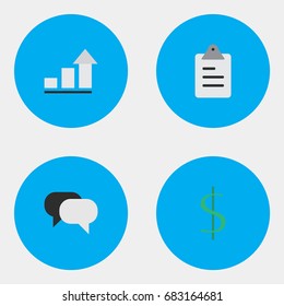 Vector Illustration Set Of Simple Business Icons. Elements Clipboard, Dollar, Talking And Other Synonyms Increase, Growing And Clipboard.