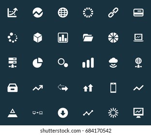 Vector Illustration Set Of Simple Business Icons. Elements Progress, Internet Server, Download And Other Synonyms Preloader, Link And Card.