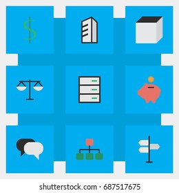 Vector Illustration Set Of Simple Business Icons. Elements Structure, Direction, Square And Other Synonyms Direction, Balance And Locker.