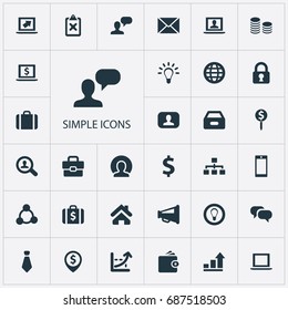 Vector Illustration Set Of Simple Business Icons. Elements Progress, Portfolio, Home And Other Synonyms Seek, Computer And Search.