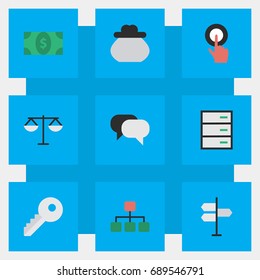 Vector Illustration Set Of Simple Business Icons. Elements Talking, Justice, Wallet And Other Synonyms Drawer, Meeting And Justice.
