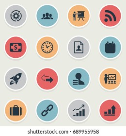 Vector Illustration Set Of Simple Business Icons. Elements Reverse Directions, Suitcase, Event And Other Synonyms Statistics, Event And Link.