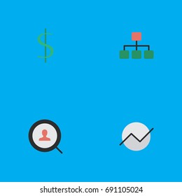 Vector Illustration Set Of Simple Business Icons. Elements Structure, Diagram, Dollar And Other Synonyms Money, Growing And Structure.