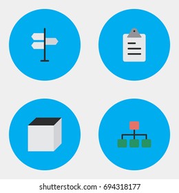 Vector Illustration Set Of Simple Business Icons. Elements Structure, Clipboard, Square And Other Synonyms Clipboard, Graph And Decision.