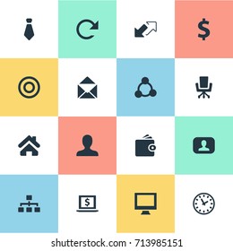 Vector Illustration Set Of Simple Business Icons. Elements Watch, Circle, Home And Other Synonyms Timer, Real And Tie.